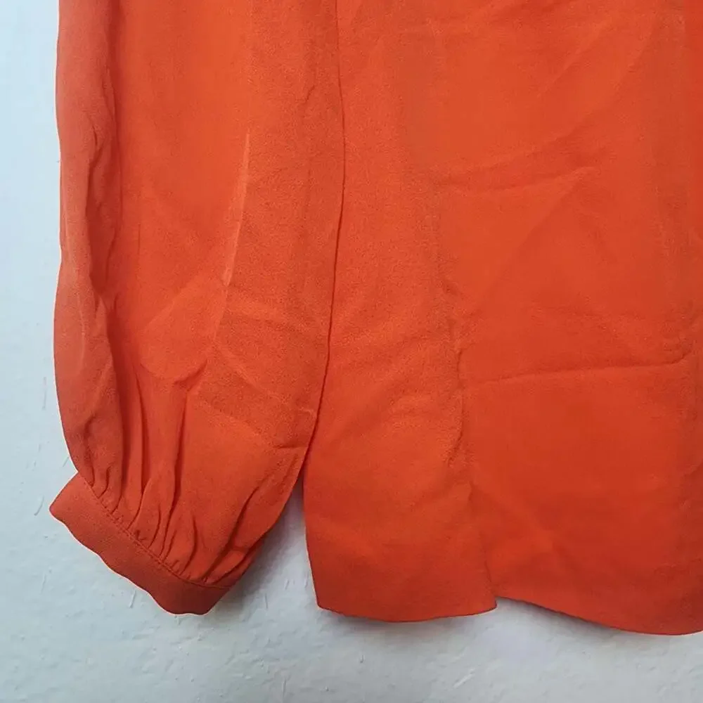Tory Burch Blouse Womens 6 Orange Silk Long Sleeve Scoop Neck Top Pullover
